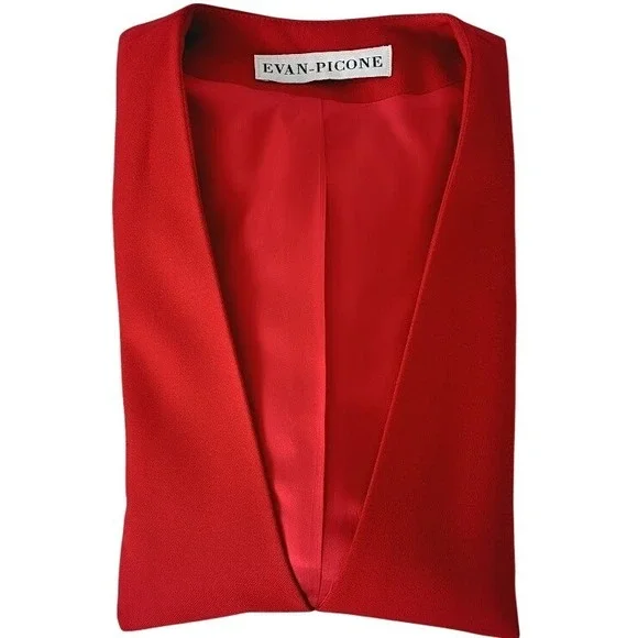 Evan Picone Red 100% Wool Blazer Jacket Size 10 V Neck Professional or Casual